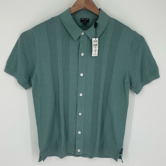 NWT Todd Snyder Silk/Cotton Blend Ribbed Placket Polo Mens Sz L Teal R2 $268 - Picture 2 of 6